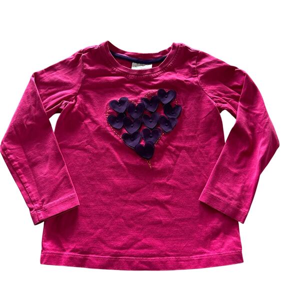 Hanna Andersson Pink & Purple Heart Long Sleeve Tee - Size 5 - Picture 1 of 3
